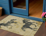 3' X 5' Gold And Charcoal Horse Washable Indoor Outdoor Area Rug