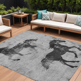 8' X 10' Gray And Charcoal Horse Washable Indoor Outdoor Area Rug