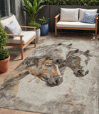 5' X 8' Beige And Gray Horse Washable Indoor Outdoor Area Rug