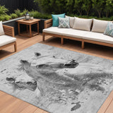 8' X 10' Gray And Silver Horse Washable Indoor Outdoor Area Rug