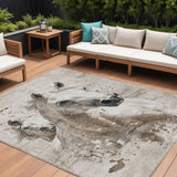 8' X 10' Ivory And Gray Horse Washable Indoor Outdoor Area Rug