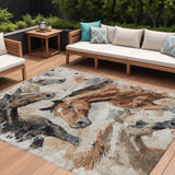 8' X 10' Beige Charcoal And Brown Horse Washable Indoor Outdoor Area Rug