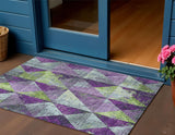 3' X 5' Purple And Lime Green Geometric Washable Indoor Outdoor Area Rug