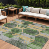 8' X 10' Green Gold And Silver Geometric Washable Indoor Outdoor Area Rug