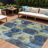 8' X 10' Navy Blue Gold And Silver Geometric Washable Indoor Outdoor Area Rug