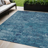 5' X 8' Denim Blue And Navy Blue Abstract Washable Indoor Outdoor Area Rug
