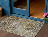 3' X 5' Brown Gold And Ivory Geometric Washable Indoor Outdoor Area Rug