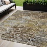 5' X 8' Brown Gold And Ivory Geometric Washable Indoor Outdoor Area Rug