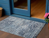 3' X 5' Blue Gray And Ivory Geometric Washable Indoor Outdoor Area Rug
