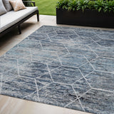 5' X 8' Blue Gray And Ivory Geometric Washable Indoor Outdoor Area Rug