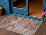 3' X 5' Rust Gray And Ivory Geometric Washable Indoor Outdoor Area Rug