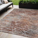 5' X 8' Rust Gray And Ivory Geometric Washable Indoor Outdoor Area Rug