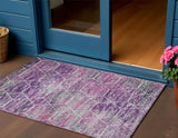 3' X 5' Purple Lavender And Ivory Geometric Washable Indoor Outdoor Area Rug