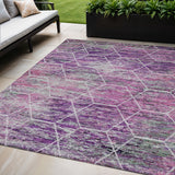 5' X 8' Purple Lavender And Ivory Geometric Washable Indoor Outdoor Area Rug
