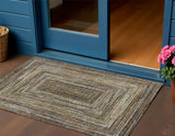 3' X 5' Brown Taupe And Ivory Geometric Washable Indoor Outdoor Area Rug