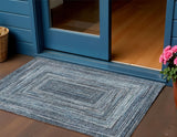 3' X 5' Blue Navy Blue And Ivory Geometric Washable Indoor Outdoor Area Rug