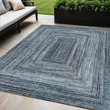 5' X 8' Blue Navy Blue And Ivory Geometric Washable Indoor Outdoor Area Rug