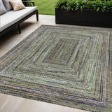 5' X 8' Olive Green Lavender And Fern Green Geometric Washable Indoor Outdoor Area Rug