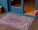 3' X 5' Pink Mauve And Teal Blue Geometric Washable Indoor Outdoor Area Rug