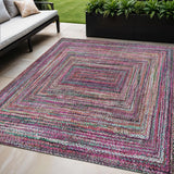 5' X 8' Pink Mauve And Teal Blue Geometric Washable Indoor Outdoor Area Rug
