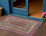 3' X 5' Rust Blue And Gold Geometric Washable Indoor Outdoor Area Rug