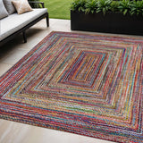 5' X 8' Rust Blue And Gold Geometric Washable Indoor Outdoor Area Rug