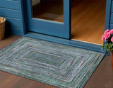 3' X 5' Teal Blue Brown And Ivory Geometric Washable Indoor Outdoor Area Rug