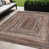 5' X 8' Terra Cotta Copper And Beige Geometric Washable Indoor Outdoor Area Rug