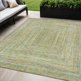 5' X 8' Artichoke Green Gold And Blue Geometric Washable Indoor Outdoor Area Rug