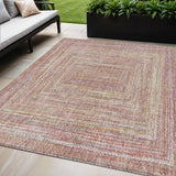 5' X 8' Rust Mauve And Coral Geometric Washable Indoor Outdoor Area Rug