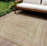 8' X 10' Tan Beige And Gold Geometric Washable Indoor Outdoor Area Rug