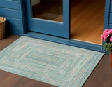 3' X 5' Teal Blue Beige And Ivory Geometric Washable Indoor Outdoor Area Rug