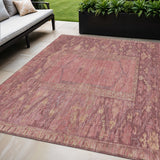 5' X 8' Blush And Pink Oriental Washable Indoor Outdoor Area Rug