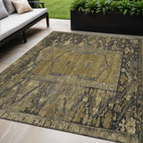 5' X 8' Brown And Charcoal Oriental Washable Indoor Outdoor Area Rug