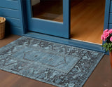 3' X 5' Blue And Gray Oriental Washable Indoor Outdoor Area Rug