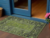 3' X 5' Olive Green And Gray Oriental Washable Indoor Outdoor Area Rug