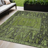 5' X 8' Olive Green And Gray Oriental Washable Indoor Outdoor Area Rug
