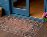 3' X 5' Terra Cotta And Gray Oriental Washable Indoor Outdoor Area Rug
