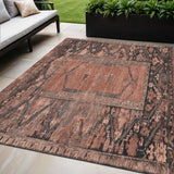 5' X 8' Terra Cotta And Gray Oriental Washable Indoor Outdoor Area Rug