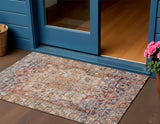 3' X 5' Copper And Ivory Floral Medallion Washable Indoor Outdoor Area Rug
