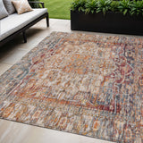 5' X 8' Copper And Ivory Floral Medallion Washable Indoor Outdoor Area Rug