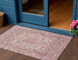 3' X 5' Rust And Ivory Floral Medallion Washable Indoor Outdoor Area Rug