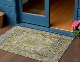 3' X 5' Pewter Gray And Gold Floral Medallion Washable Indoor Outdoor Area Rug