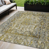 5' X 8' Pewter Gray And Gold Floral Medallion Washable Indoor Outdoor Area Rug