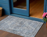 3' X 5' Blue Gray And Ivory Oriental Washable Indoor Outdoor Area Rug