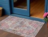3' X 5' Rust Gray And Mauve Oriental Washable Indoor Outdoor Area Rug