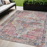 5' X 8' Rust Gray And Mauve Oriental Washable Indoor Outdoor Area Rug