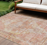 5' X 8' Terra Cotta Ivory And Wheat Oriental Washable Indoor Outdoor Area Rug