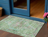 3' X 5' Artichoke Green Teal Blue And Lavender Oriental Washable Indoor Outdoor Area Rug