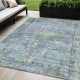 5' X 8' Teal Blue Lavender And Ivory Oriental Washable Indoor Outdoor Area Rug
